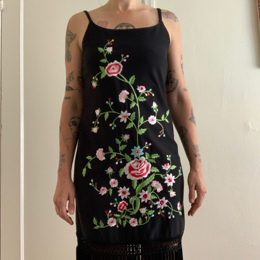 Hugo Buscati black floral embroidered dress